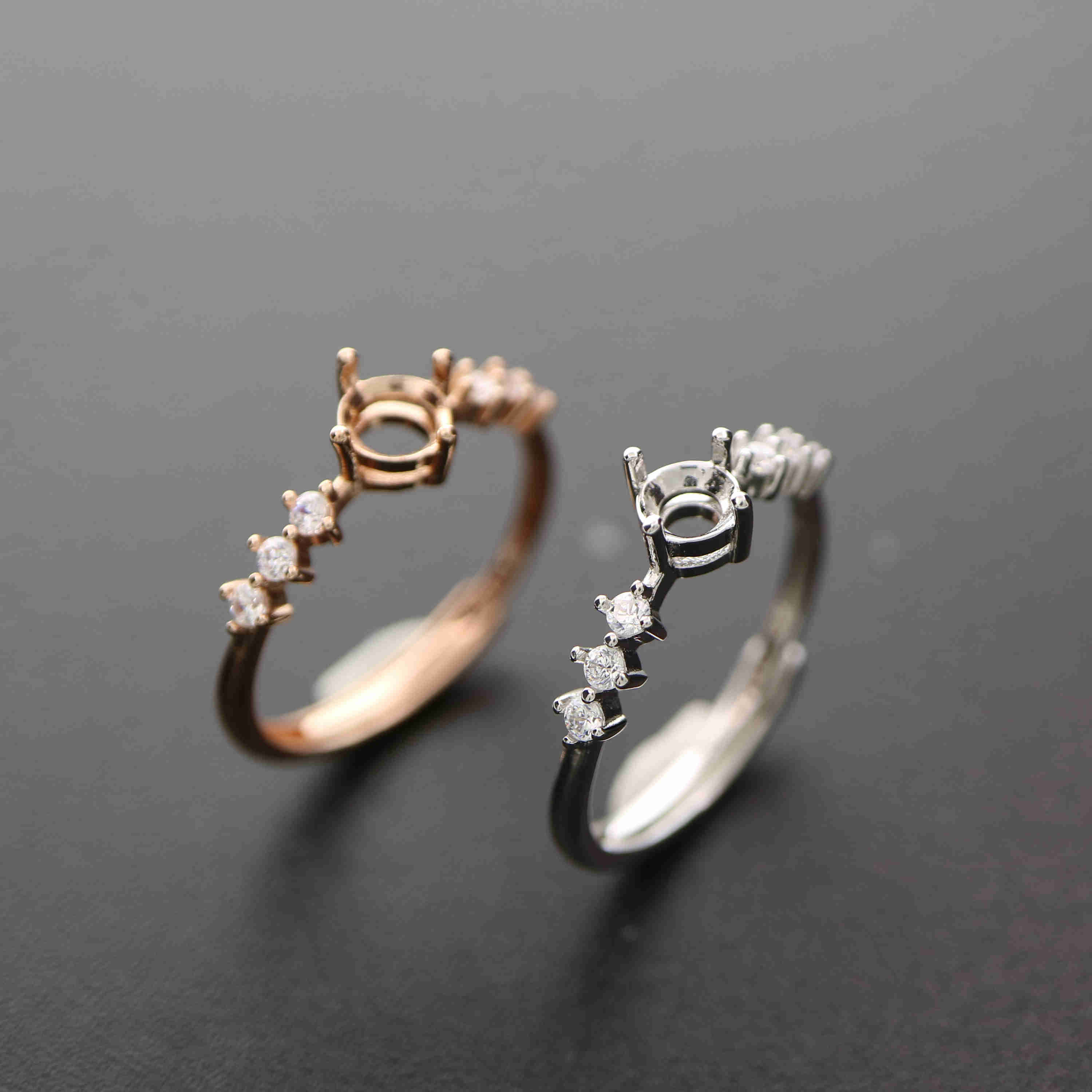 1Pcs 3-7MM Rose Gold Silver Round Gems Cz Stone Prong Bezel Solid 925 Sterling Silver Adjustable Ring Settings 1210030 - Click Image to Close